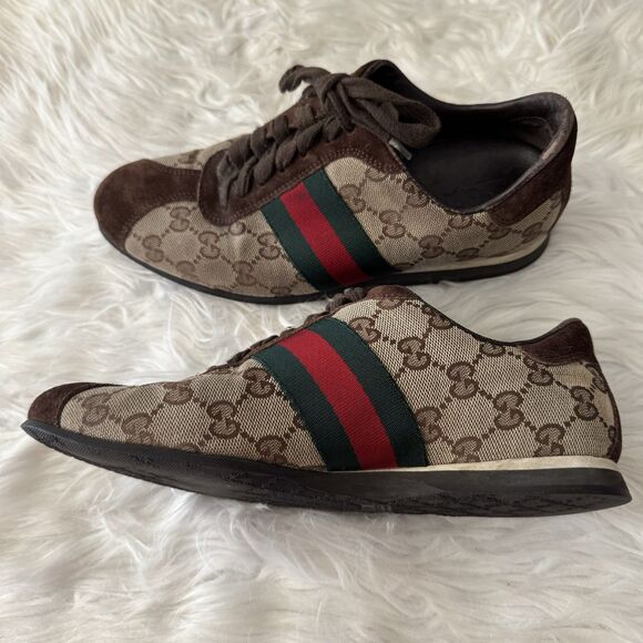 Vintage Gucci Sneakers Women Size 36.5 Brown Classic Monogram 117706 Suede Retro - Picture 1 of 16